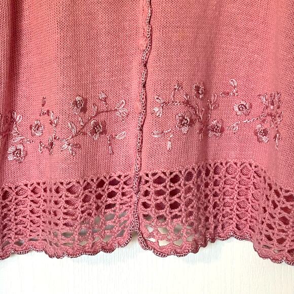 Vintage Studio II Petites Wms 14P Short Sleeve Pink Sweater Embroidered Flowers - Picture 7 of 9